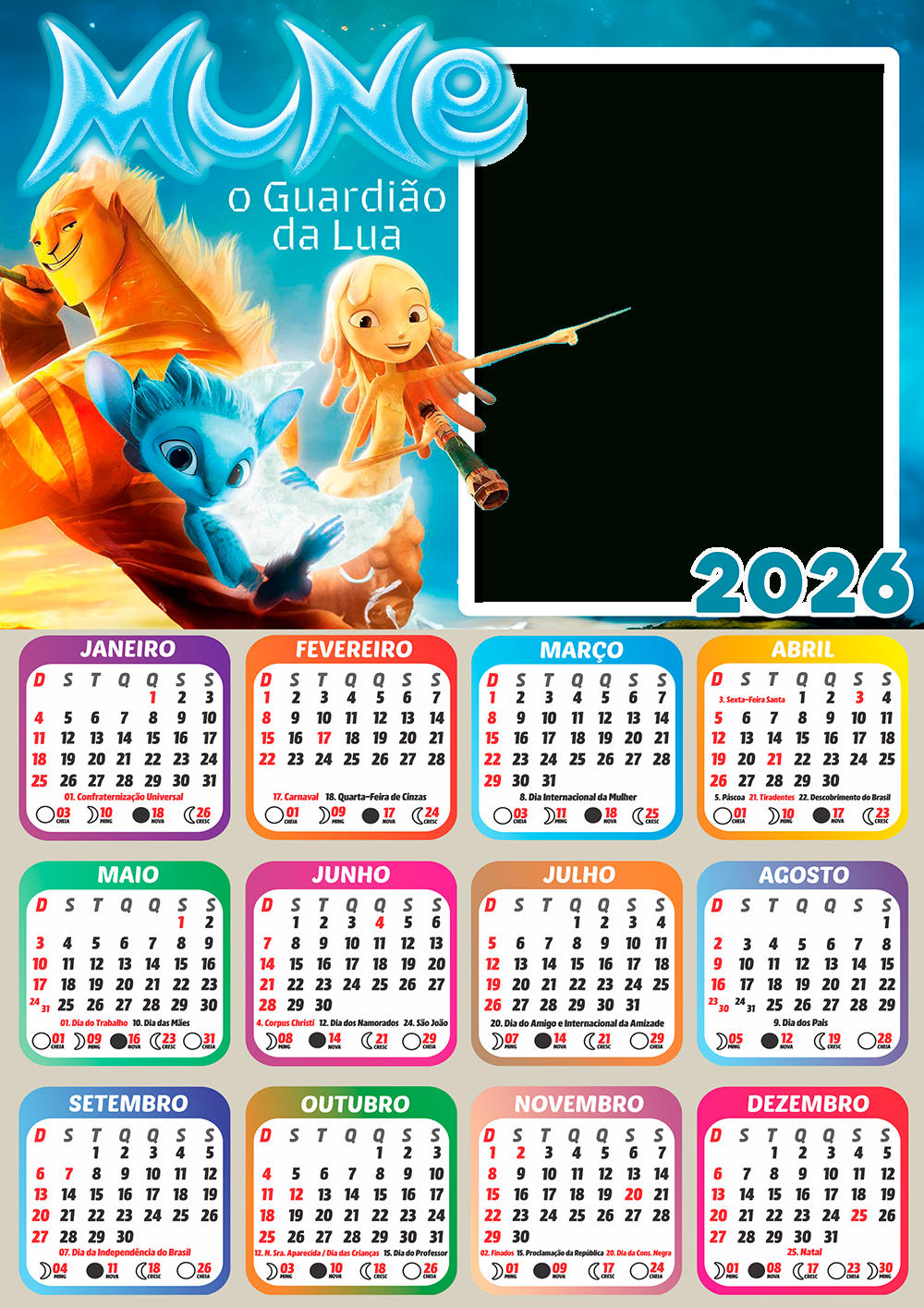 Moldura Calendário 2026 Mune O Guardião Da Lua Png - Imagem Legal | Calendario 2026 Com Luas