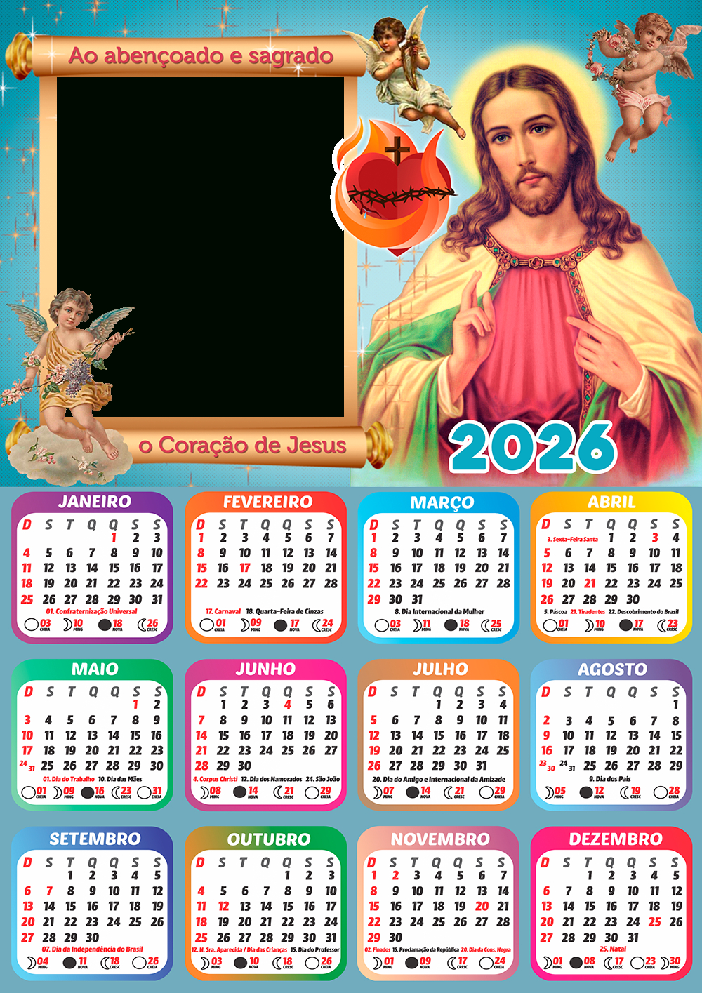 Moldura Calendário 2026 Sagrado Coração De Jesus Png - Imagem Legal | Calendario Sagrado Coracao de Jesus 2026