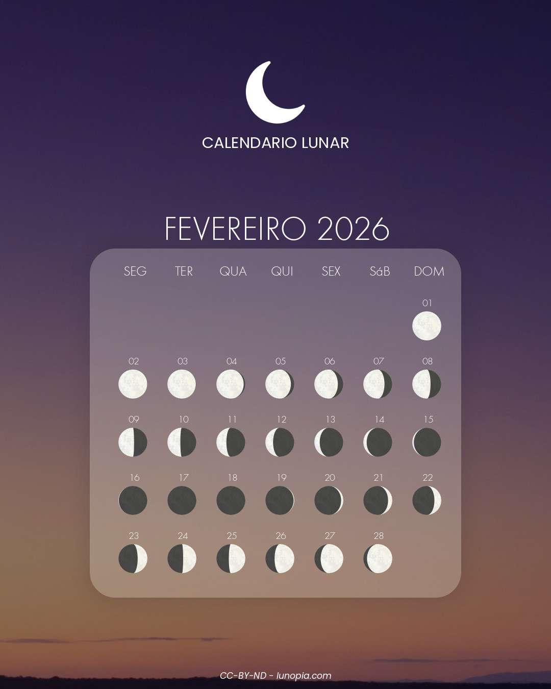 O Calendário Lunar 2026: Consultar Online E Baixar | Calendario lunar fevereiro 2026