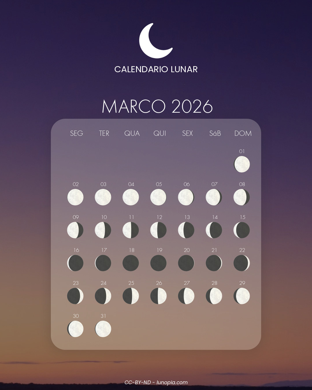 O Calendário Lunar 2026: Consultar Online E Baixar | Calendario lunar marco 2026
