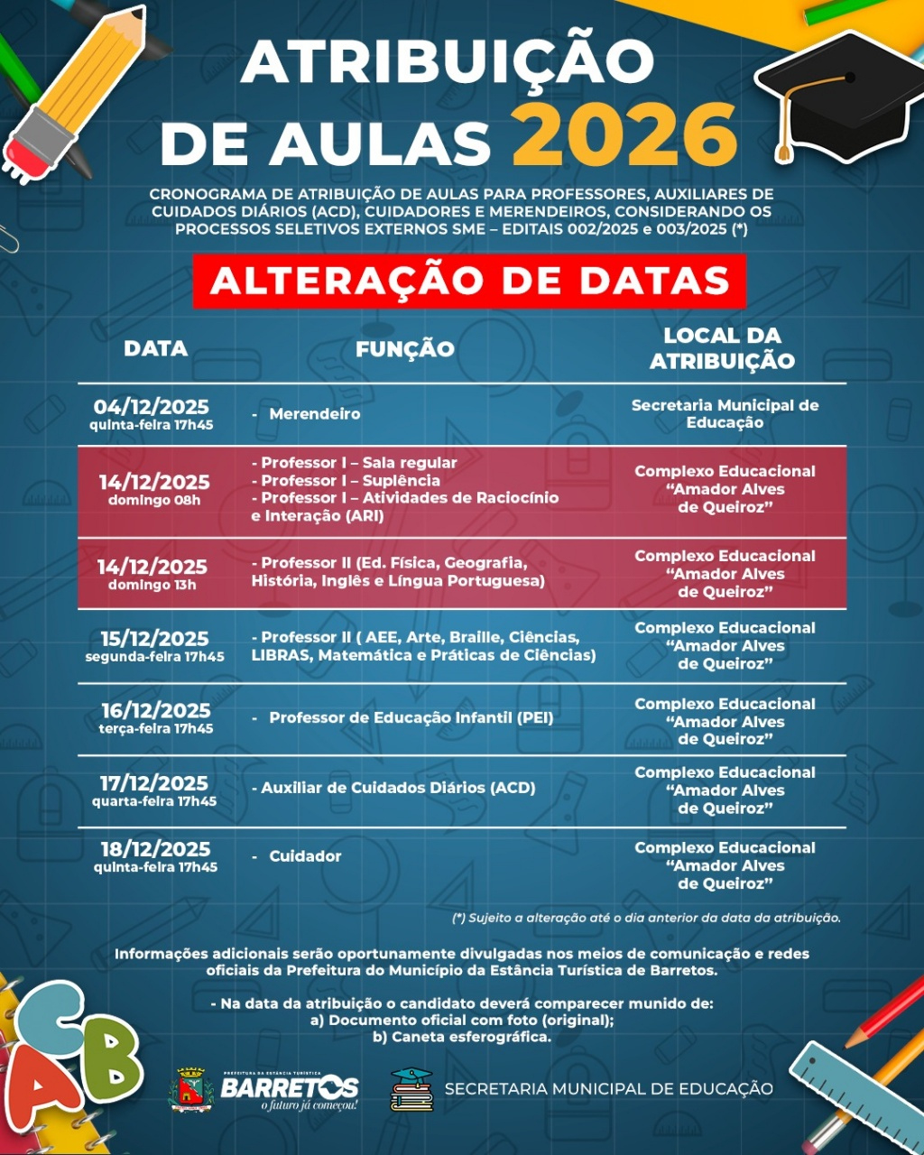 Portal Da Educação - Prefeitura De Barretos | Calendario Atribuicao De Aulas 2026 Sp