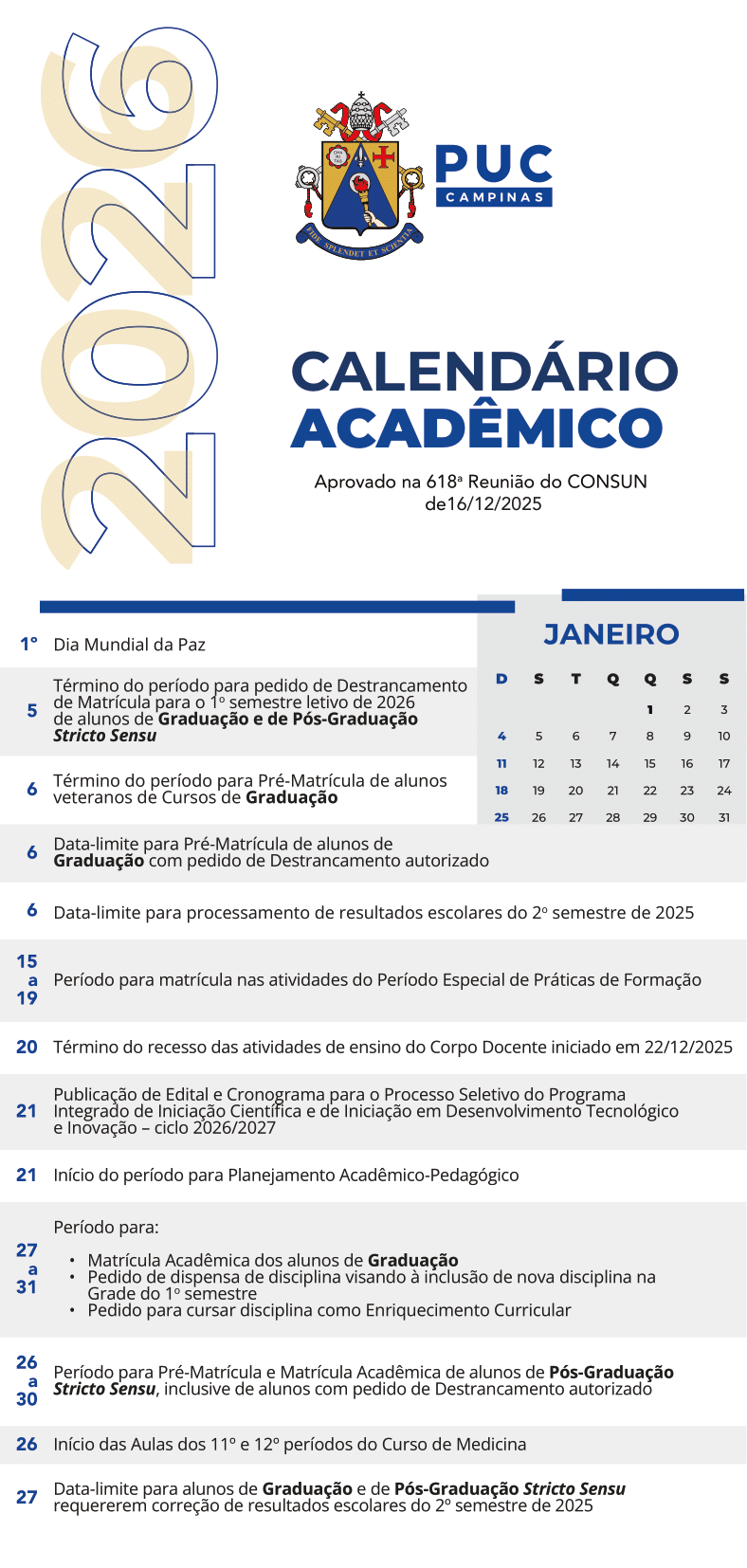 Portal Puc-Campinas » Calendário Acadêmico | Calendário Puc-Campinas 2025