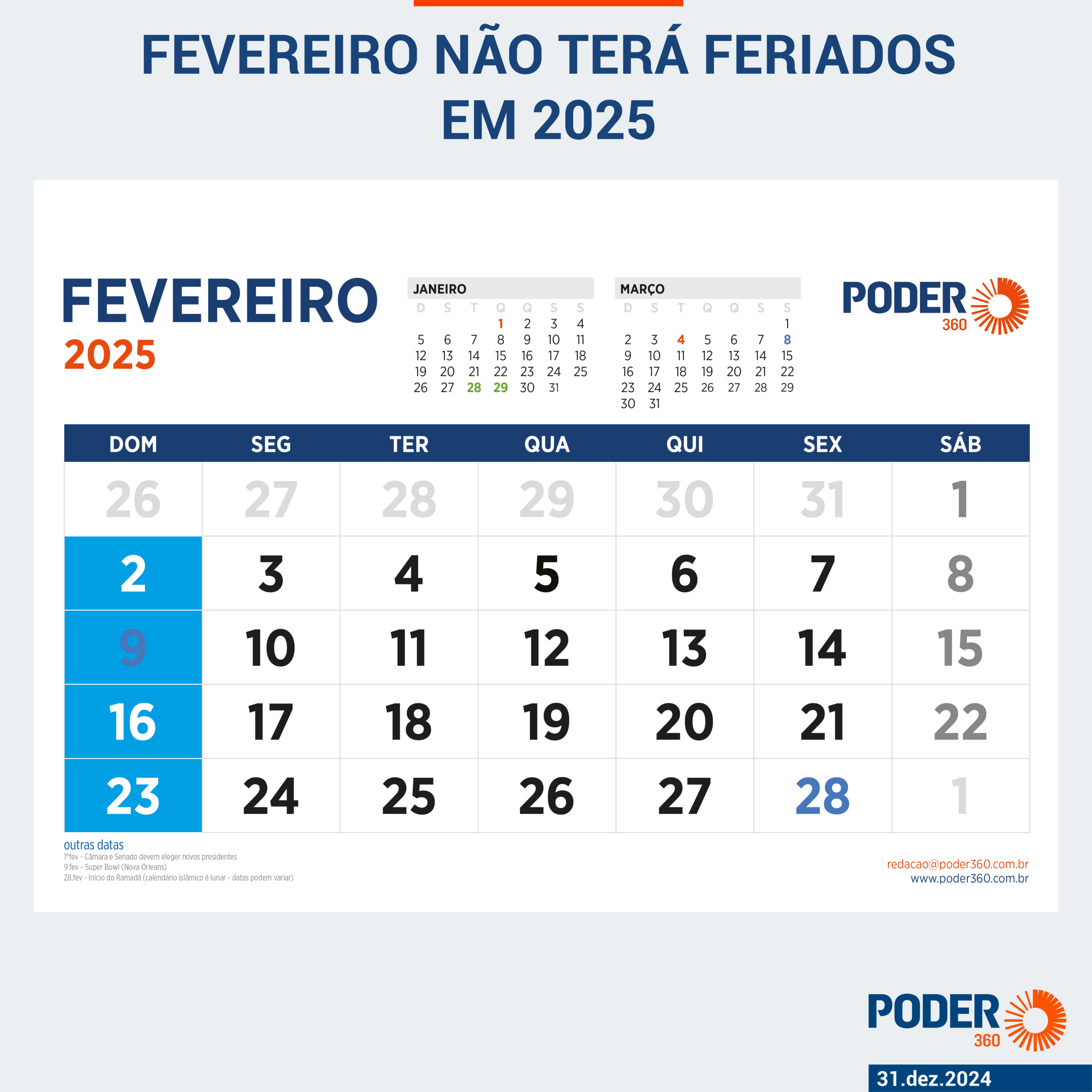 Saiba Quais Serão Os Feriados Prolongáveis Em 2025 | Calendário De Fevereiro De 2025 Com Feriados