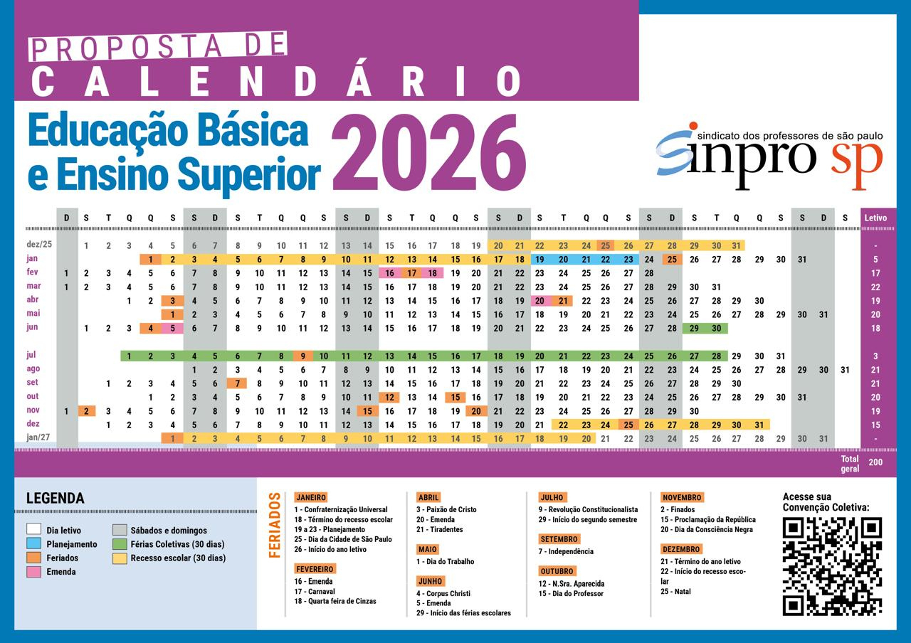 Sinprosp | Calendario escolar 2026 Estado de São Paulo