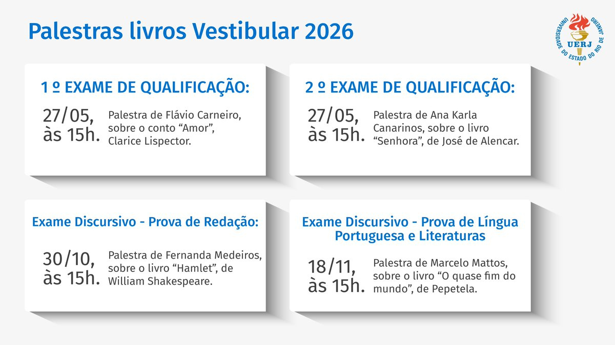 Vestibular 2026 Da Uerj! As Datas Das Palestras Foram Definidas | Calendario de vestibulares 2026